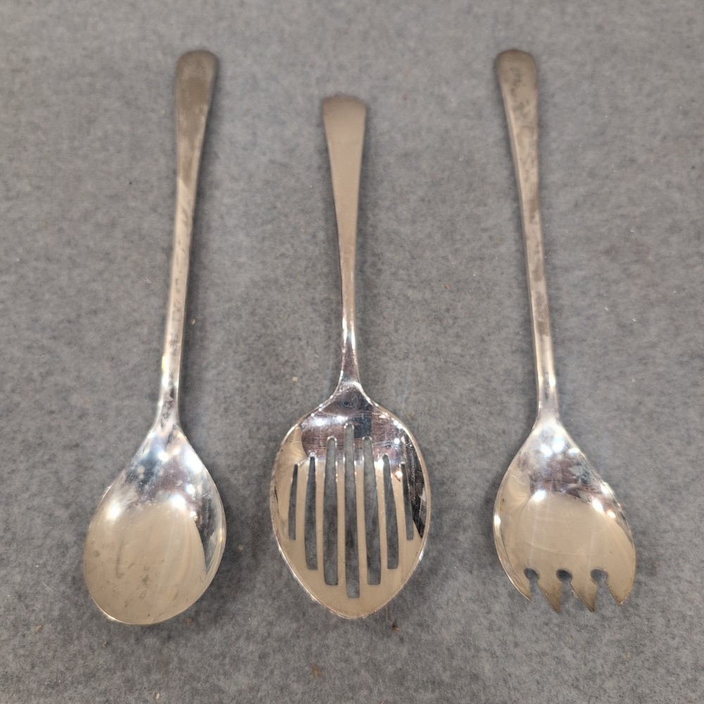 Silver Plated Italy 3 Piece Serving Set Slotted Spoon Solid Spoon Meat‎ Fork